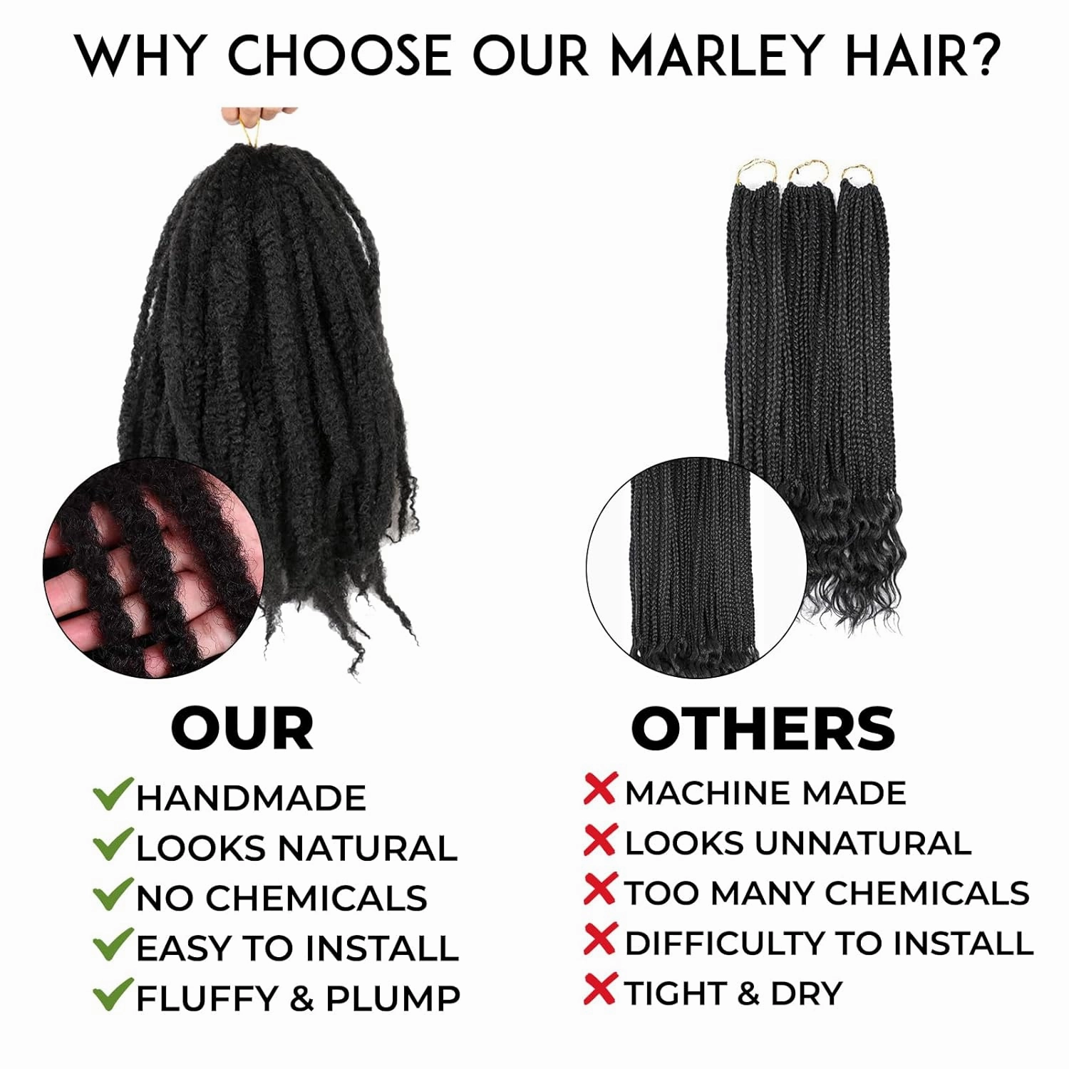 18 Inches Pack of 6 Marley Hair For Faux Locs Soft & Bouncy Cuban Twist Hair Synthetic Kanekalon Kinky Twist Hair For Braiding Crochet Marley Twist Braiding Hair For Black Woman 1B / Natural Black