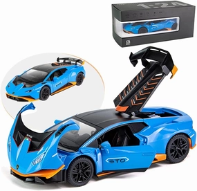1:24 Alloy Diecast Car Model for Lamborghini Huracan STO 2021 Toy Car, Pull Back Vehicles Model Cars Toy for Kids 3 to 12 Years Old Gift Adult Collection Car Model with Light & Sound (Vibrant Blue)