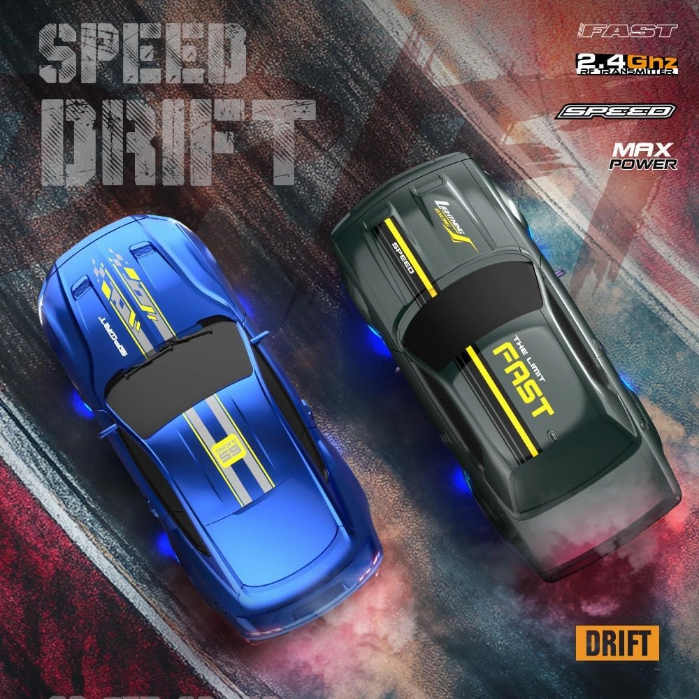 1/43 Mini RC Drift Car 2.4G Full-Proportional 4WD MetalChassis 15KM/H High Speed RC Racing Car Model with LED Lights and Barricade Barrels RTR (Green)