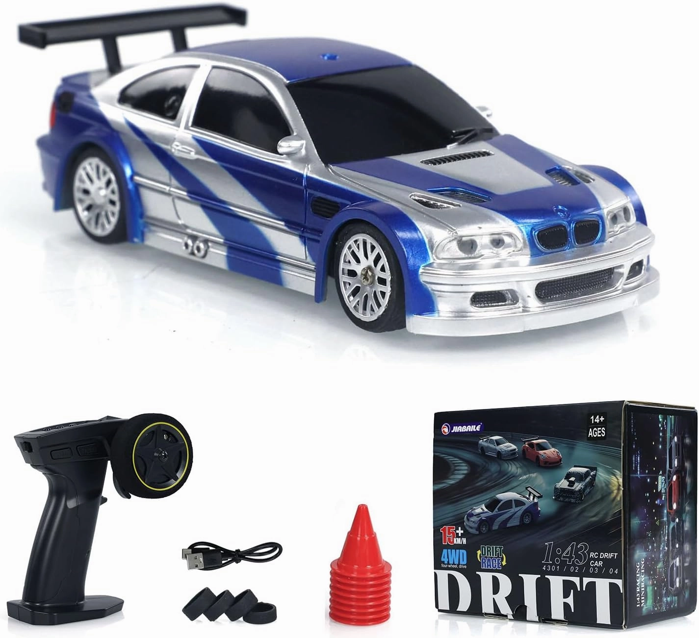1/43 RC Scale Ready to Go Race Car Remote Control Drift 4WD Mini Lights System 4WD Racing Car RC Full Proportional 2.4g Mini Race Toy Gift Radio Control High Speed Model Without Gyro