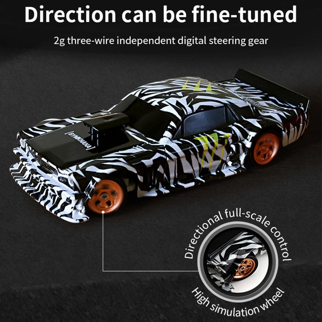 1/43 Scale Mini Racing Drift RC Car with Lights, 2.4G Electric 4WD High-Speed Remote Control Sports Car, Full Proportional Vehicle for Boys Adults Teen - RTR Version/Black White