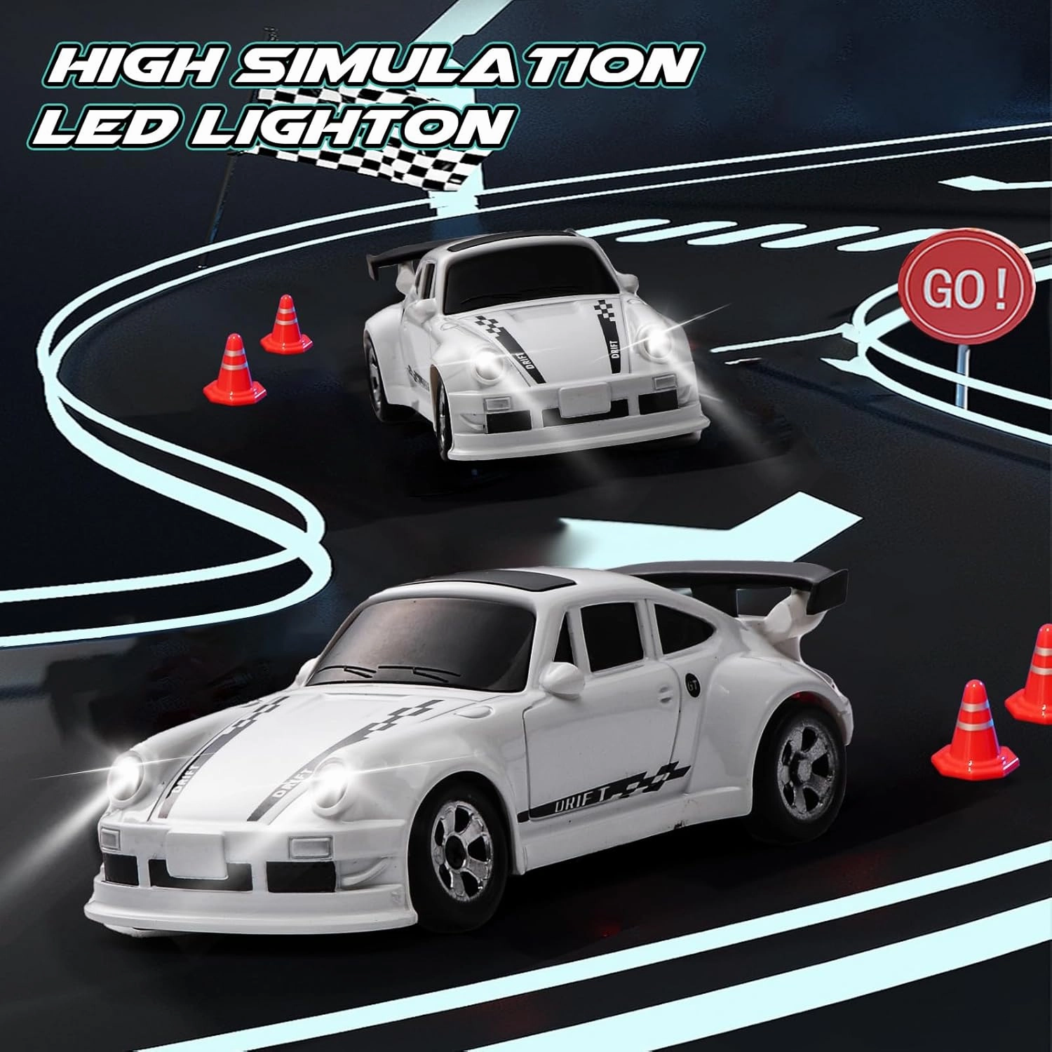 1/64 Scale Drift RC Car,Mini RC Sportscar 2.4Ghz Mini Racing Drift Racing Remote Contrl Car Model Toys Hobby Gift for Adults and Kid (White)