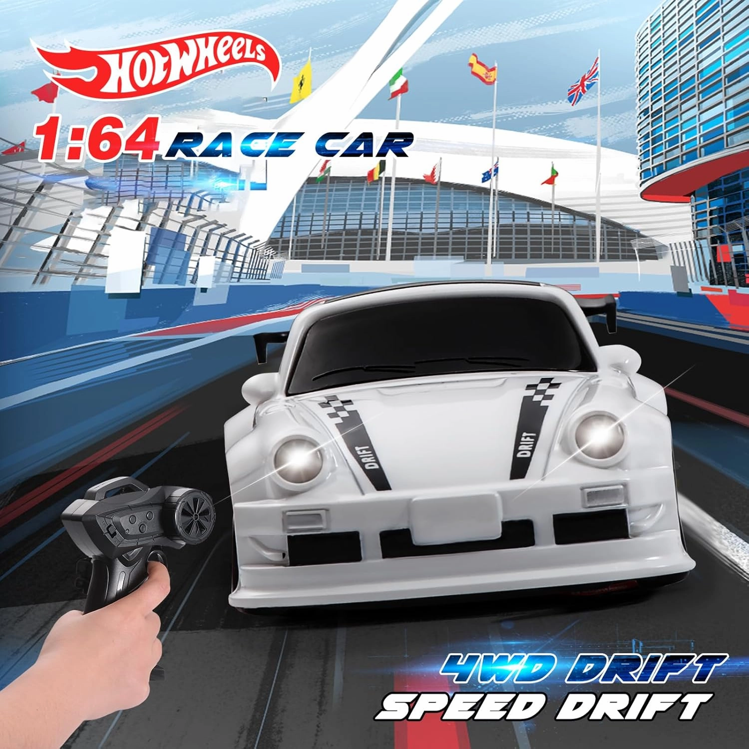 1/64 Scale Drift RC Car,Mini RC Sportscar 2.4Ghz Mini Racing Drift Racing Remote Contrl Car Model Toys Hobby Gift for Adults and Kid (White)