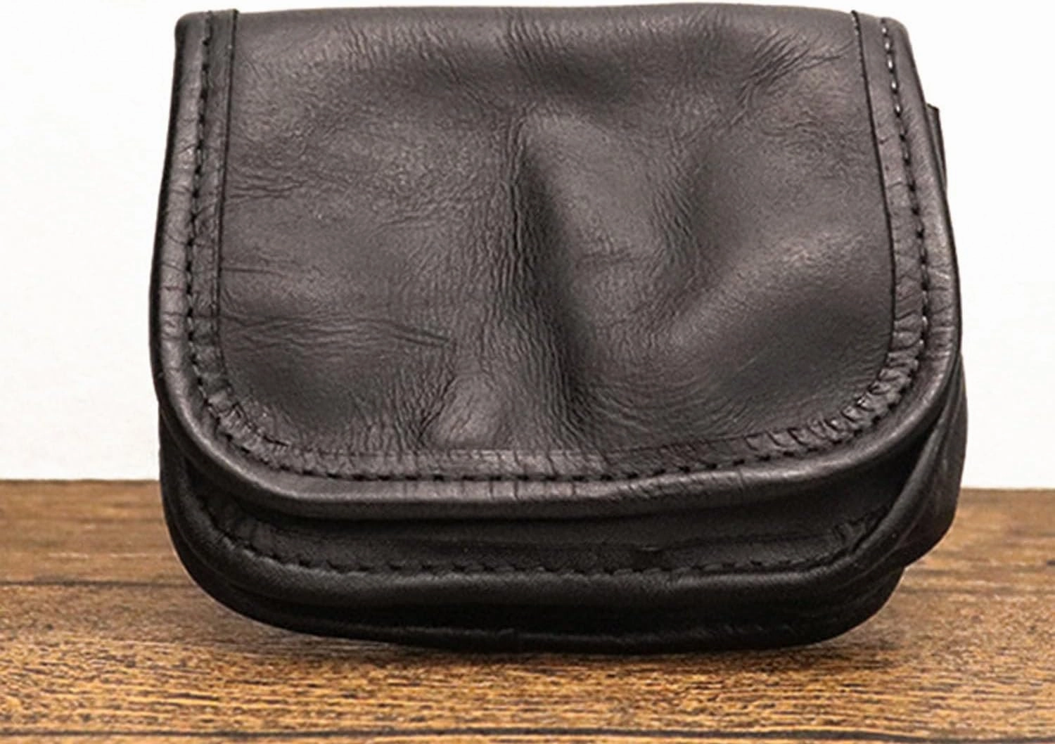 1PCS Leather Bi-Fold Coin Purse for Men - Push Button Closure, Cowhide Leather (Black)