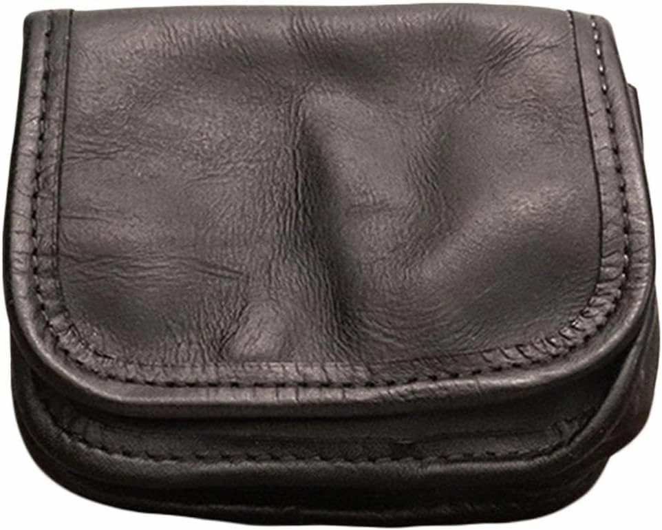 1PCS Leather Bi-Fold Coin Purse for Men - Push Button Closure, Cowhide Leather (Black)