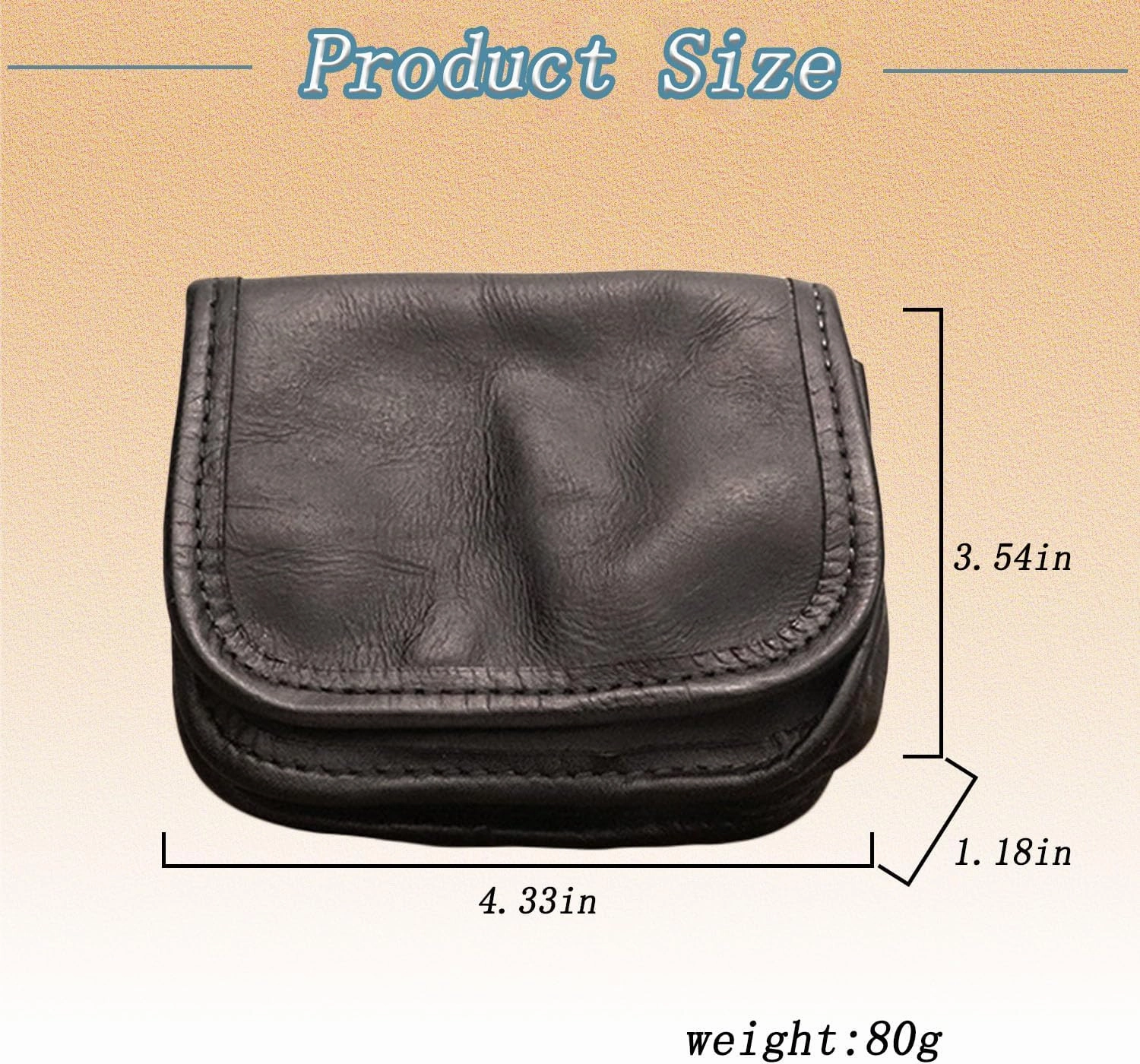 1PCS Leather Bi-Fold Coin Purse for Men - Push Button Closure, Cowhide Leather (Black)