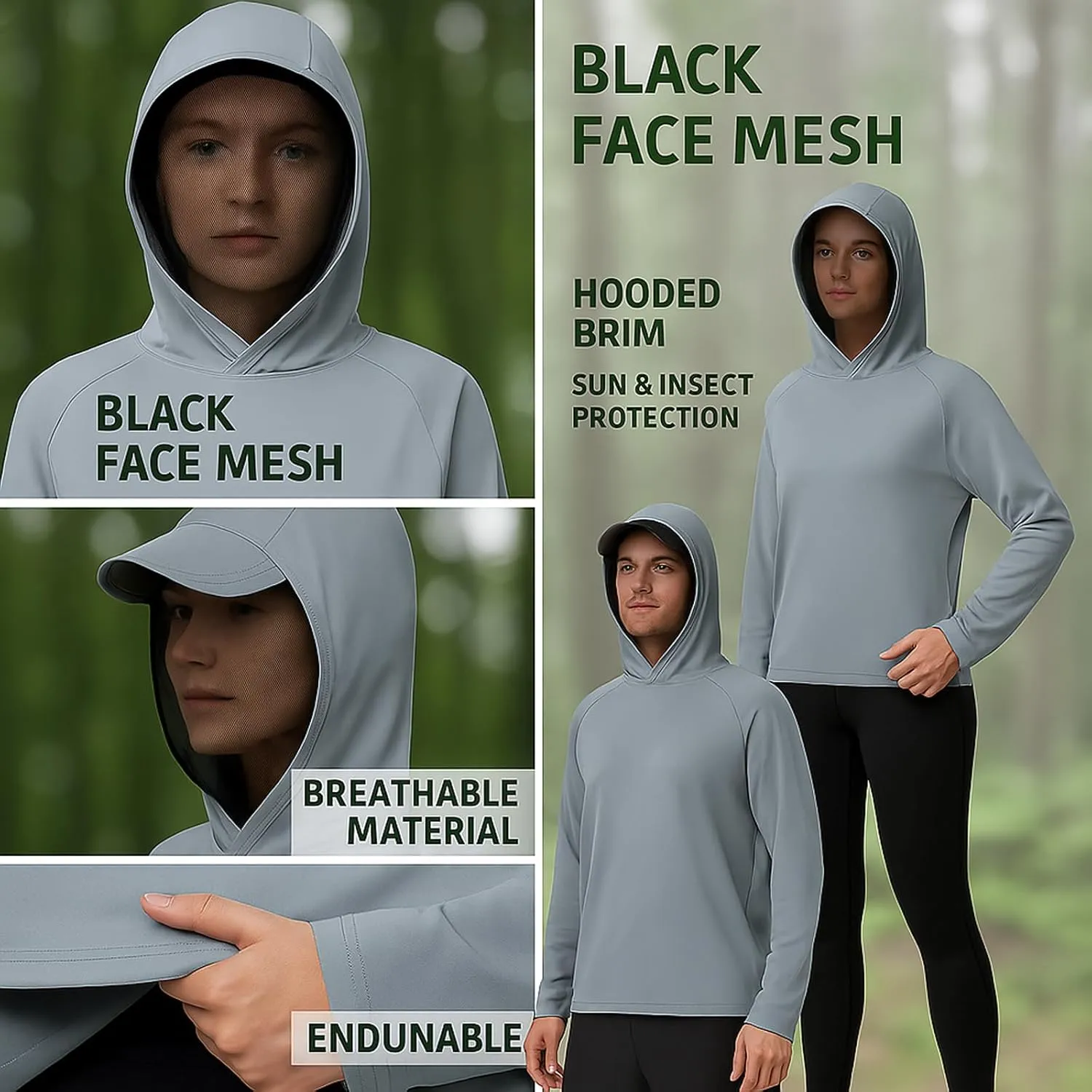 2-in-1 Cooling Mosquito Jacket with Hood for Men & Women - UPF 50  Sun Protection with Adjustable Face Mesh