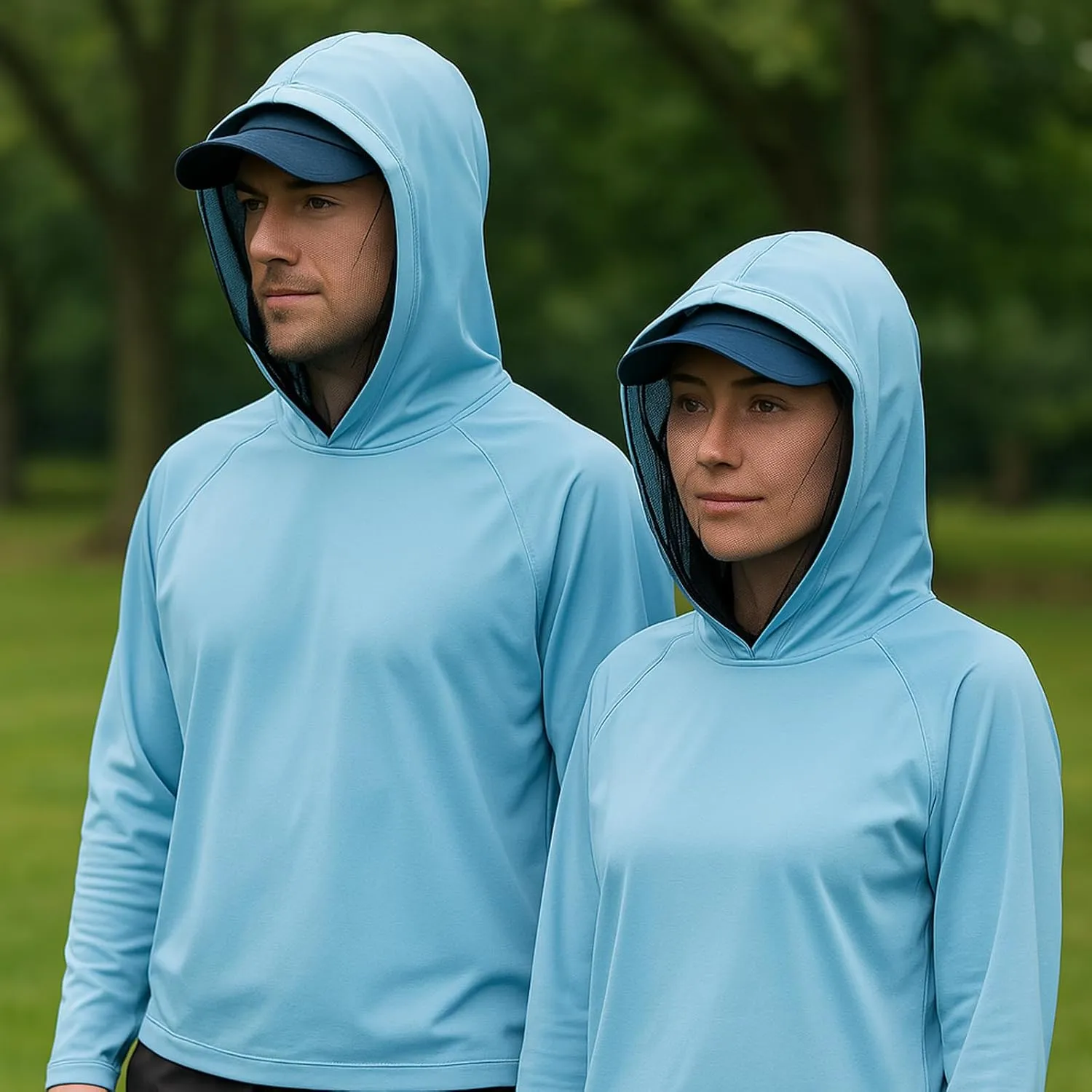 2-in-1 Cooling Mosquito Jacket with Hood for Men & Women - UPF 50  Sun Protection with Adjustable Face Mesh