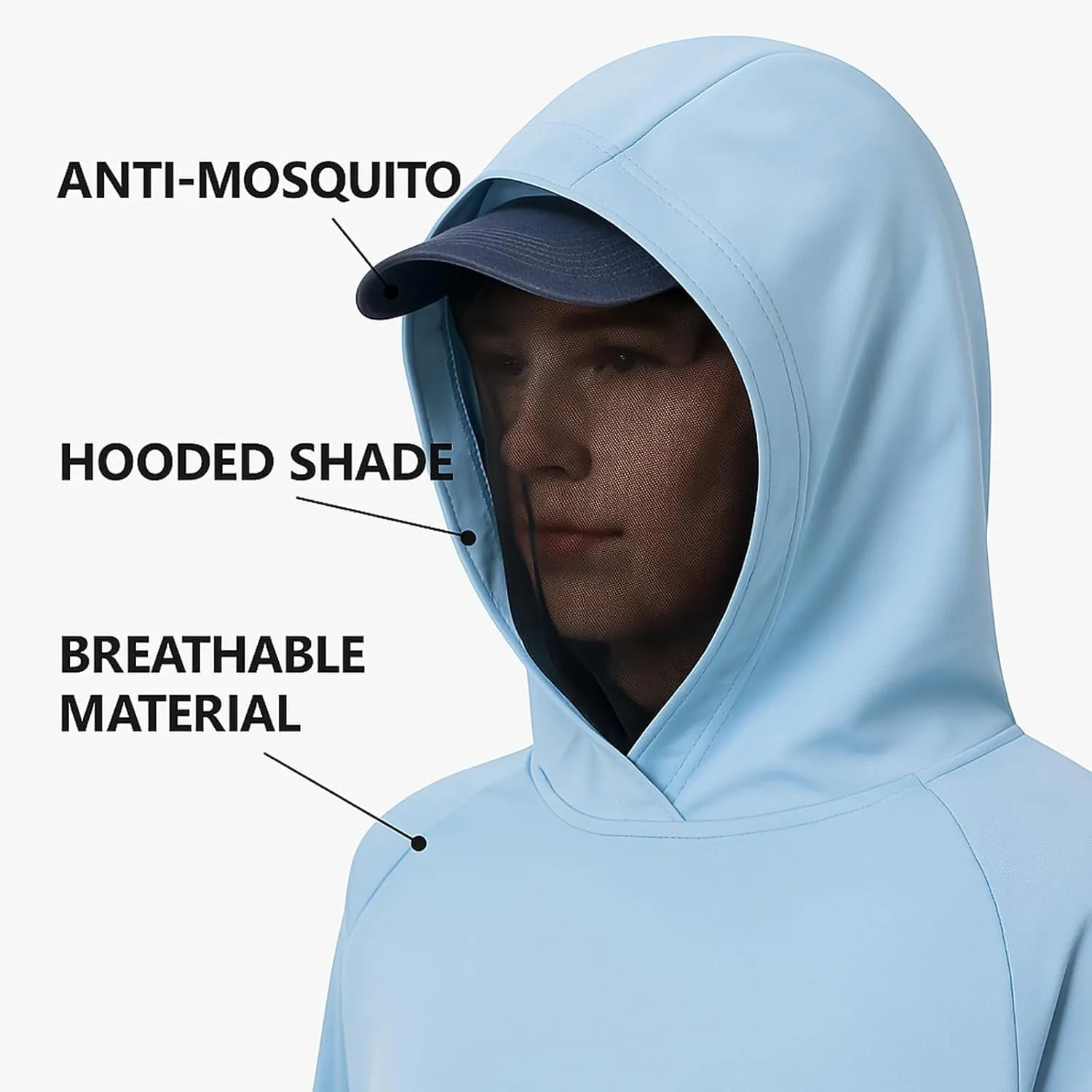 2-in-1 Cooling Mosquito Jacket with Hood for Men & Women - UPF 50  Sun Protection with Adjustable Face Mesh
