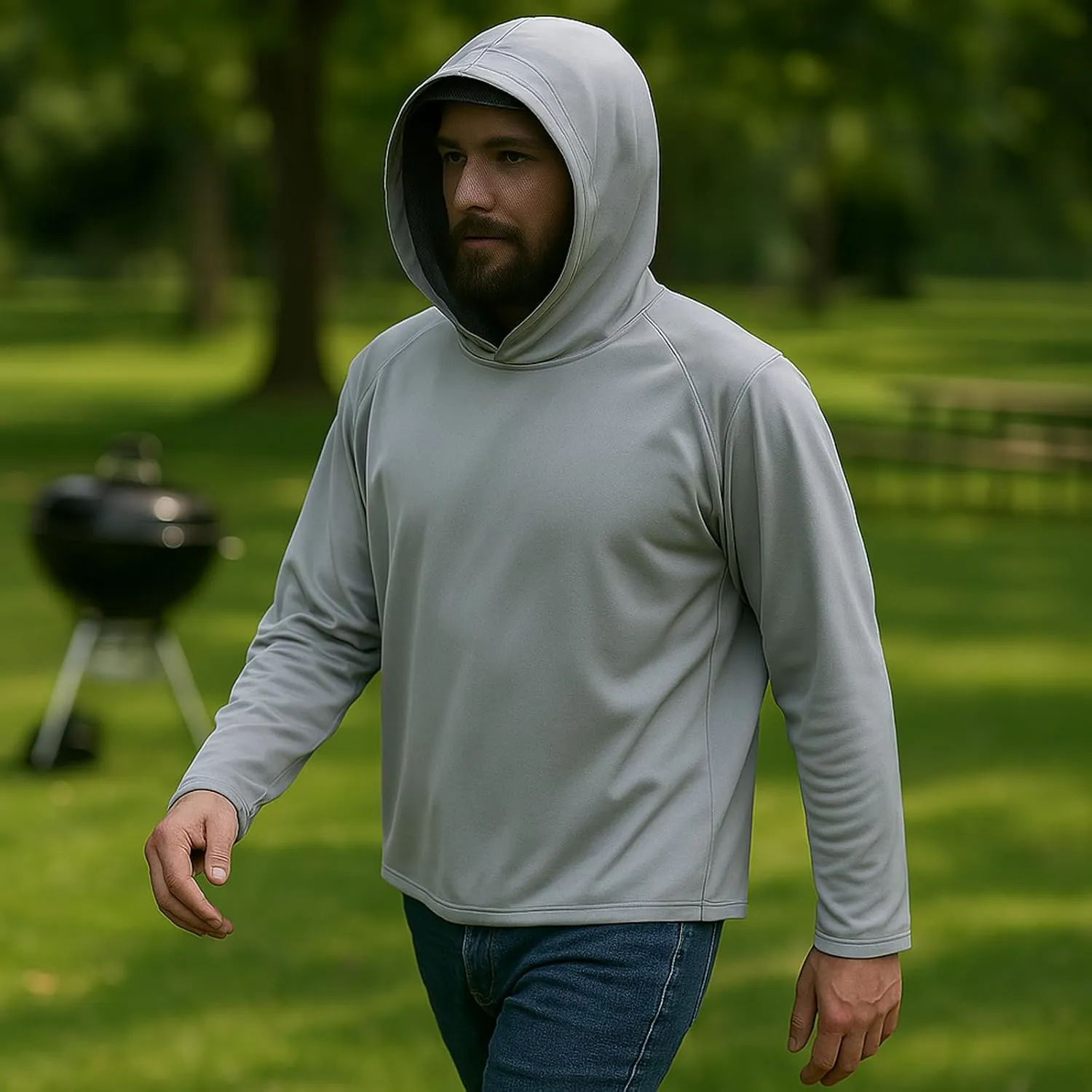2-in-1 Cooling Mosquito Jacket with Hood for Men & Women - UPF 50  Sun Protection with Adjustable Face Mesh