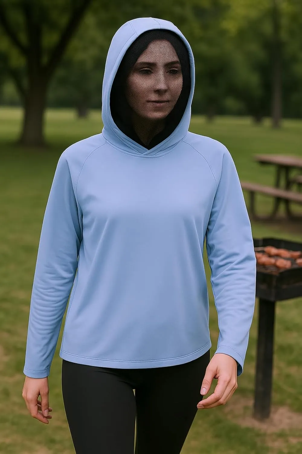 2-in-1 Cooling Mosquito Jacket with Hood for Men & Women - UPF 50  Sun Protection with Adjustable Face Mesh