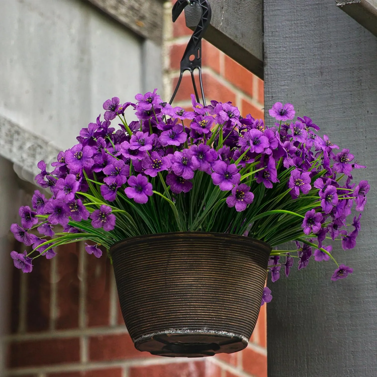 21 Bundles Artificial Outdoor UV Resistant Flowers No Fade Fake Outside Flowers Plastic Greenery Faux Shrubs Garden Porch Window Box Home Decoration(Violet)