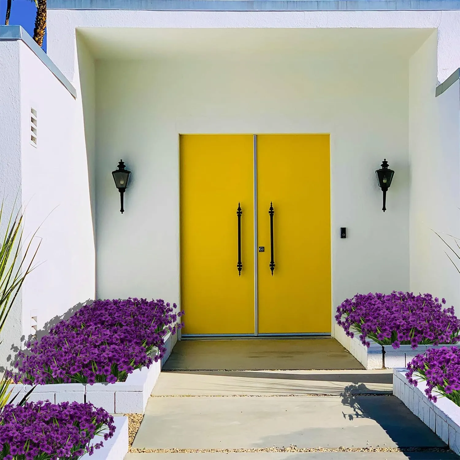 21 Bundles Artificial Outdoor UV Resistant Flowers No Fade Fake Outside Flowers Plastic Greenery Faux Shrubs Garden Porch Window Box Home Decoration(Violet)