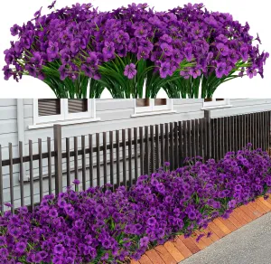 21 Bundles Artificial Outdoor UV Resistant Flowers No Fade Fake Outside Flowers Plastic Greenery Faux Shrubs Garden Porch Window Box Home Decoration(Violet)