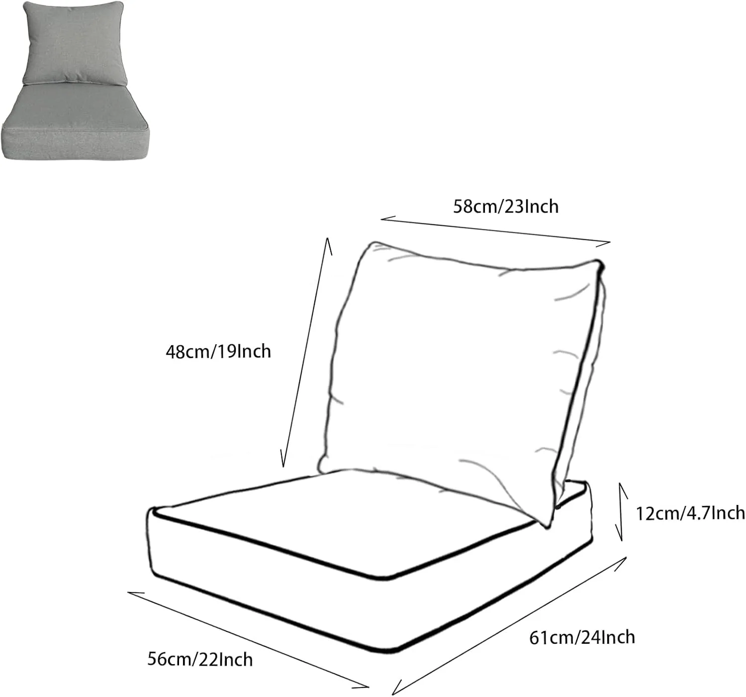 22x24 inch Outdoor/Indoor Deep Seat Patio Cushion Set of 1 Resilient Foam Filling Water Repellent Stain-Resistant UV Resistant Weather Resistant Deep Seat Bottom Light Gray