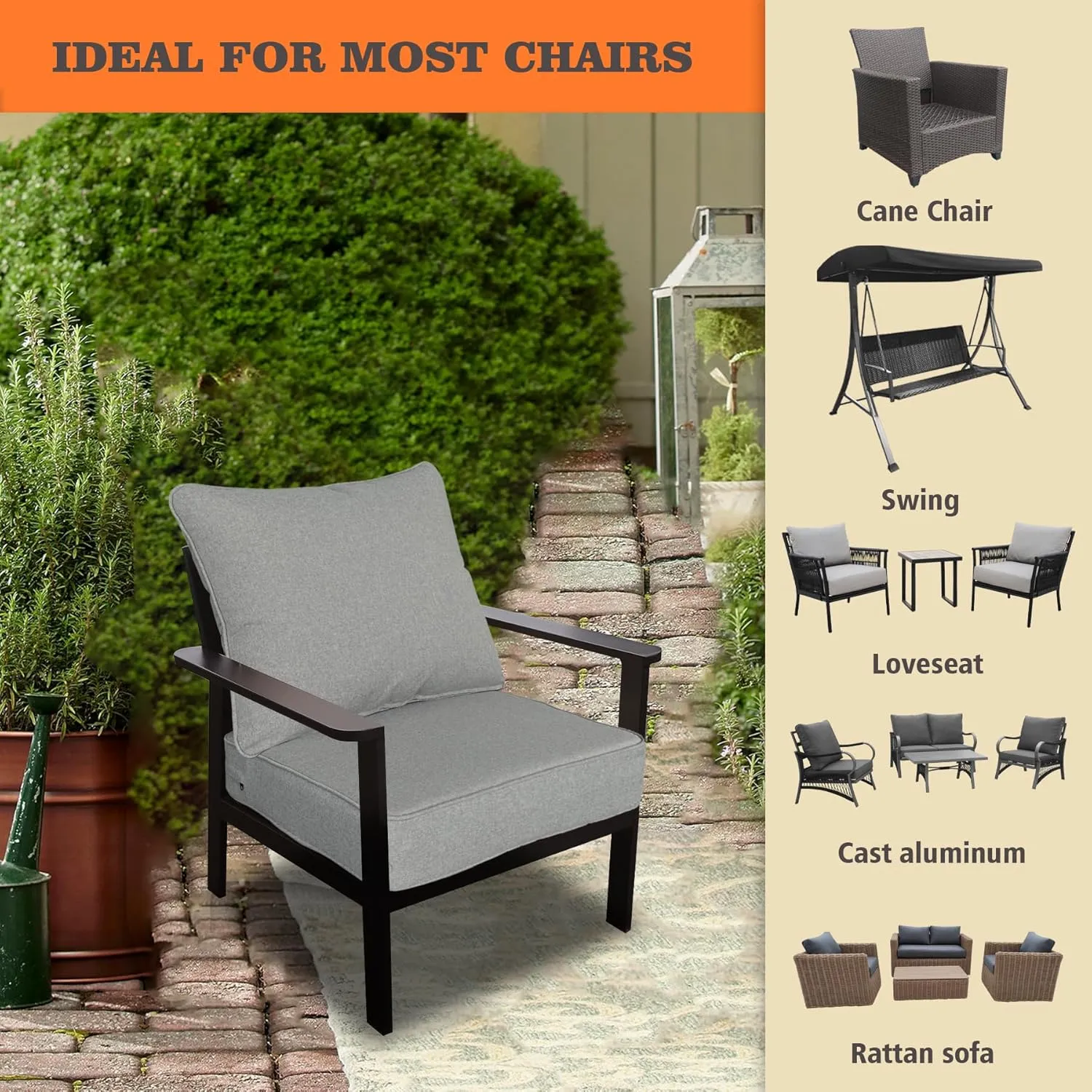 22x24 inch Outdoor/Indoor Deep Seat Patio Cushion Set of 1 Resilient Foam Filling Water Repellent Stain-Resistant UV Resistant Weather Resistant Deep Seat Bottom Light Gray