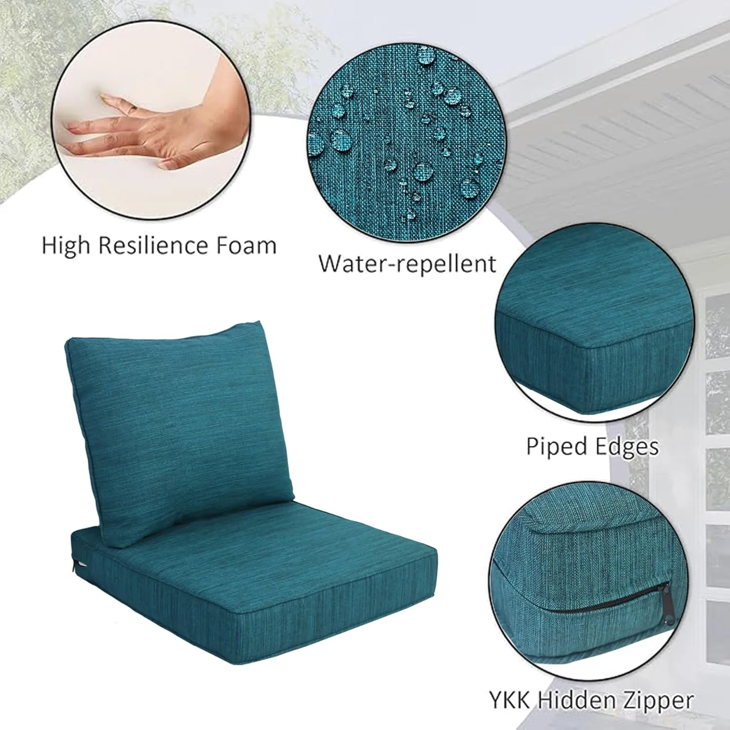 22x24 inch Outdoor/Indoor Deep Seat Patio Cushions Set of 2 Deep Seat Bottom Resilient Foam Filling with Zipper Water Repellent Stain-Resistant UV Resistant Weather Resistant Malachite