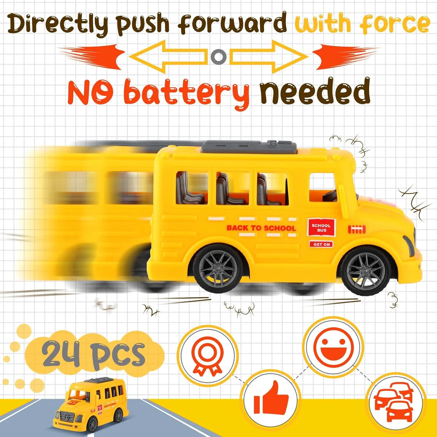 24 Pcs 3.9 Inch Mini School Bus Toy Bulk Plastic Yellow Small Bus Playset Back to School Classroom Gift Party Favor Car for Birthday Party Supplies Favors (Classic)