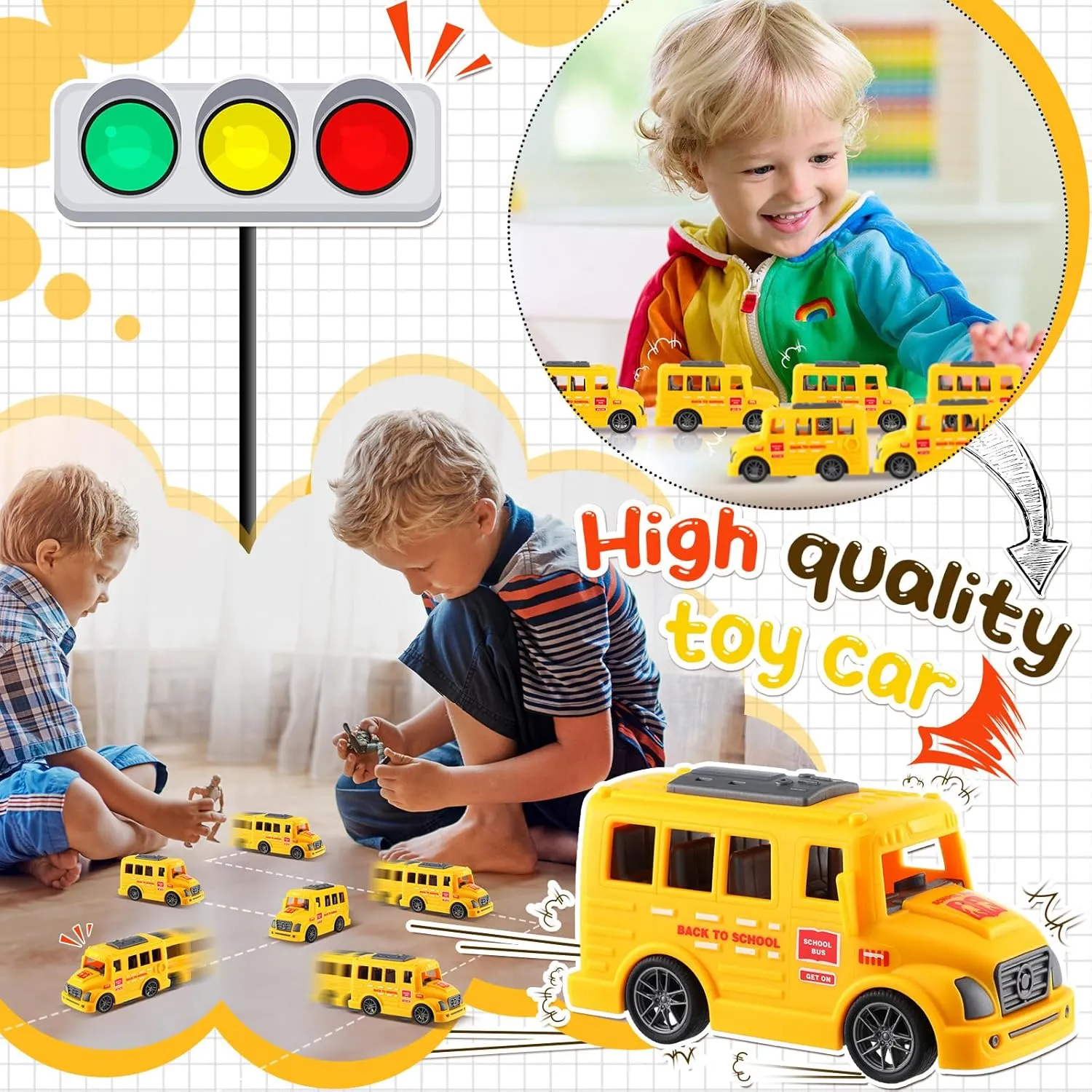24 Pcs 3.9 Inch Mini School Bus Toy Bulk Plastic Yellow Small Bus Playset Back to School Classroom Gift Party Favor Car for Birthday Party Supplies Favors (Classic)