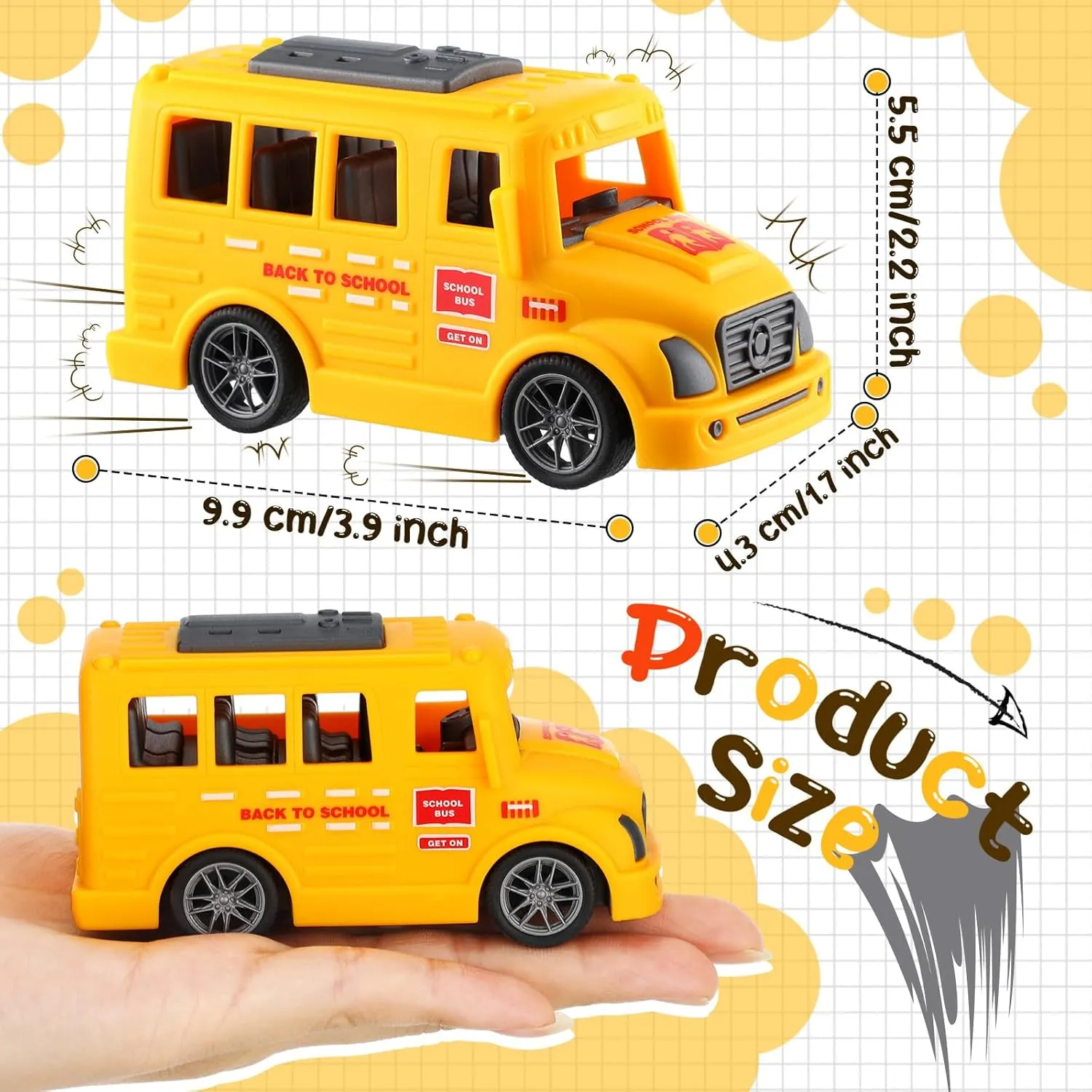 24 Pcs 3.9 Inch Mini School Bus Toy Bulk Plastic Yellow Small Bus Playset Back to School Classroom Gift Party Favor Car for Birthday Party Supplies Favors (Classic)