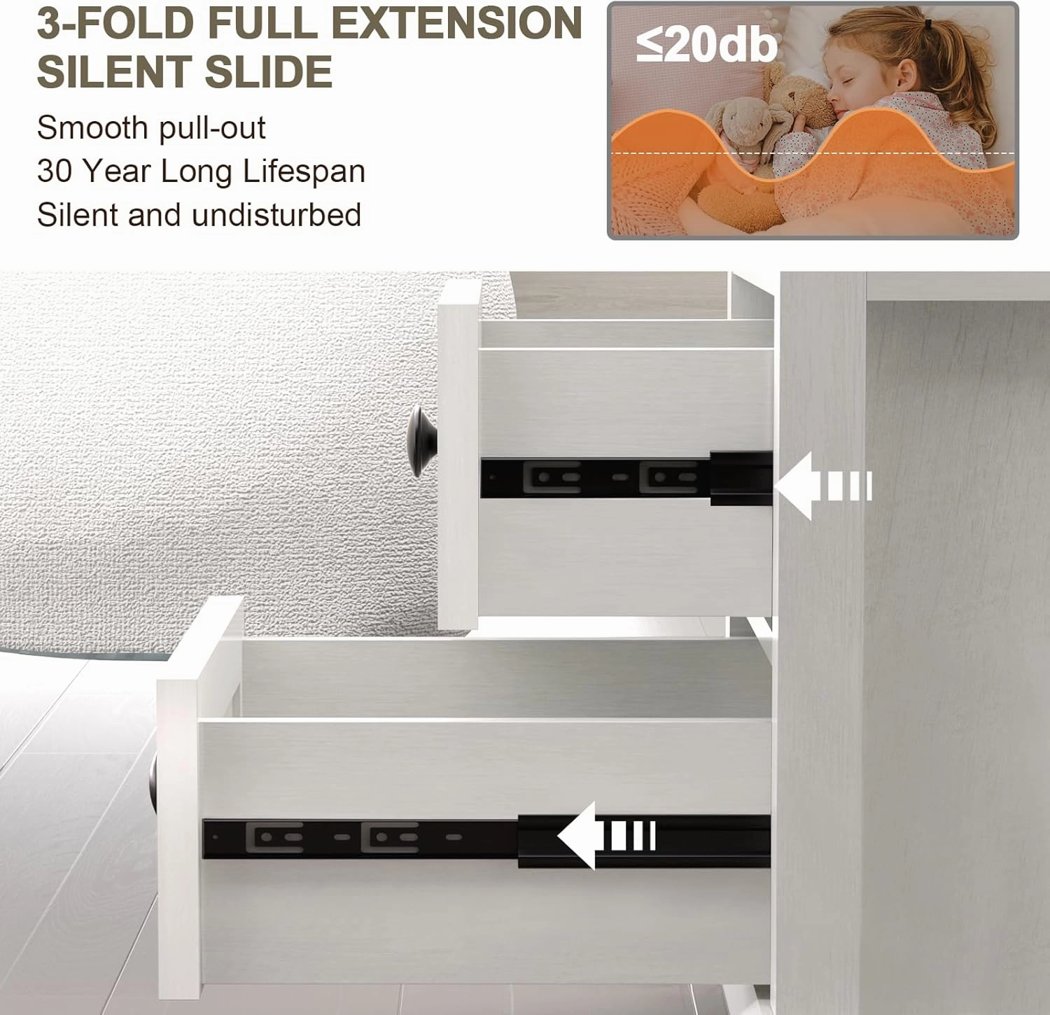 24” Tall Nightstand with Charging Station Set of 2, Fast Charge End Table Set of 2, Large 18” Bedside Table with Drawers, Storage Cabinet with Open Shelf for Bedroom, White