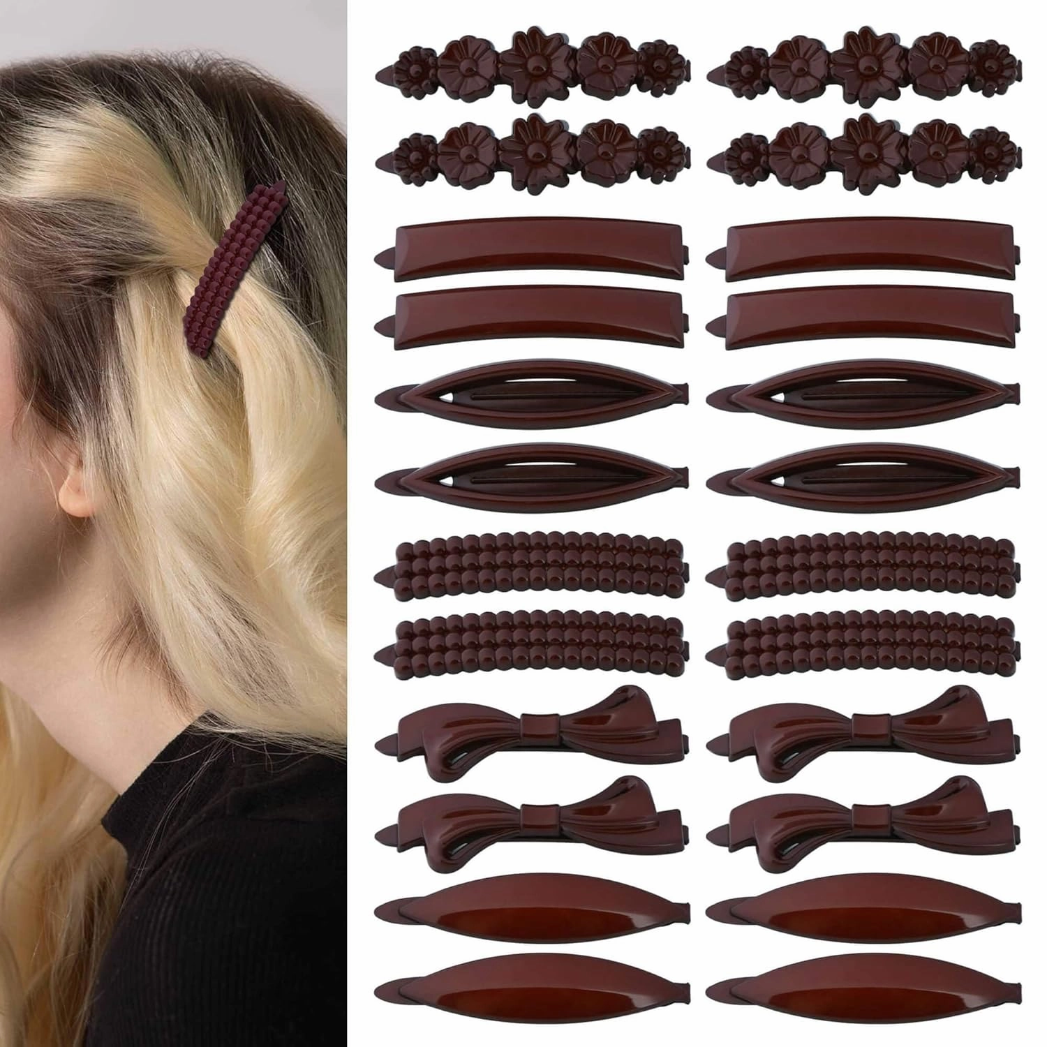 24pcs Hair Clips Set, Hair Barrettes for Women and Girls, Hair Accessories for Thick Thin Fine Hair, Small, Brown