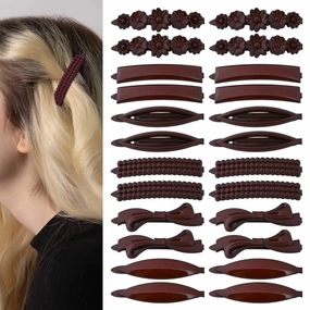 24pcs Hair Clips Set, Hair Barrettes for Women and Girls, Hair Accessories for Thick Thin Fine Hair, Small, Brown