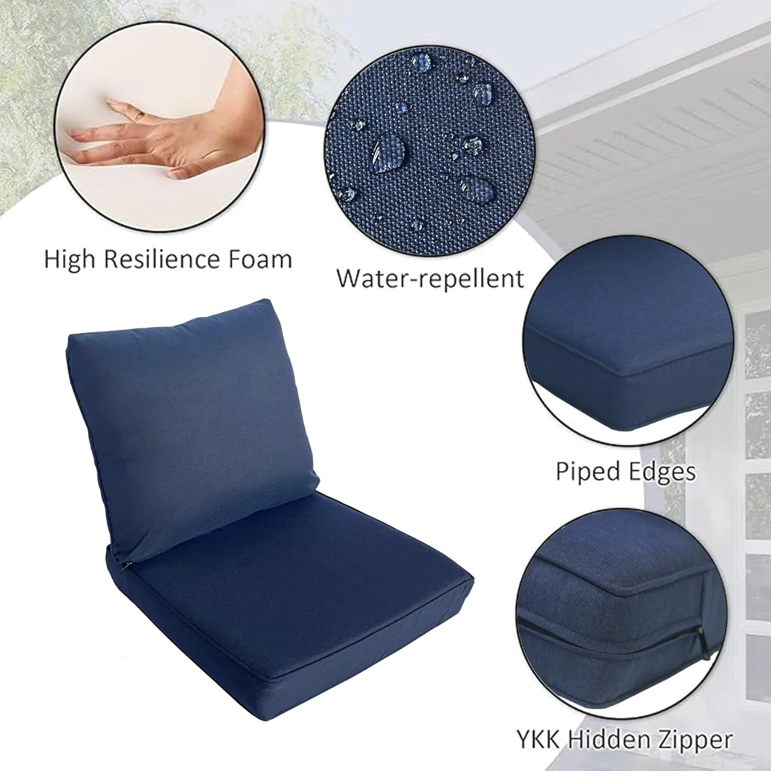 24x24 inch Outdoor/Indoor Deep Seat Patio Cushions Set of 2 Deep Seat Bottom Resilient Foam Filling with Ties&Zipper Water Repellent Stain-Resistant UV Resistant Weather Resistant Midnight