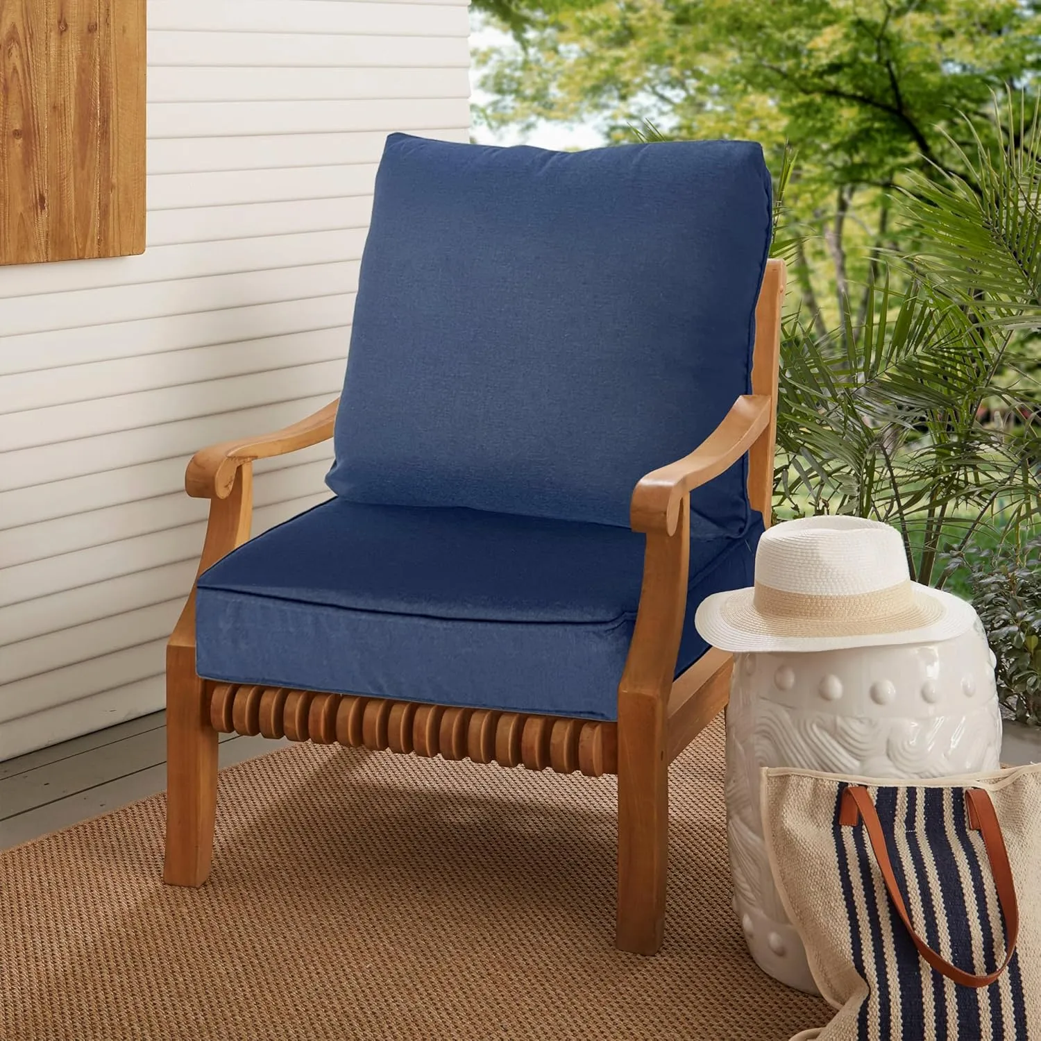 24x24 inch Outdoor/Indoor Deep Seat Patio Cushions Set of 2 Deep Seat Bottom Resilient Foam Filling with Ties&Zipper Water Repellent Stain-Resistant UV Resistant Weather Resistant Midnight