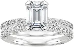 2.5 CT Emerald Cut Colorless Moissanite Engagement Ring Set, Tacori Wedding/Bridal Sets, 925 Sterling Silver, Anniversary Ring Pave Set, Holiday Gift for Women, 10K/14K/18K/22K Gold