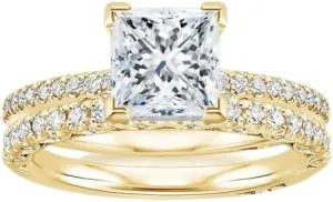 2.5 CT Princess Cut Colorless Moissanite Engagement Ring Set, Tacori Wedding/Bridal Sets, 925 Sterling Silver, Anniversary Ring Pave Set, Holiday Gift for Women, 10K/14K/18K/22K Gold