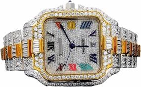 25 Carat Round Shape Diamond Hip Hop Style Fabulous Iced Out Roman Number Moissanite Watch for Men