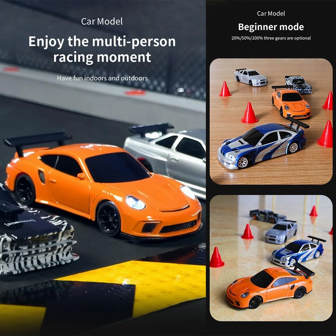 2.4G RC Mini Racing Drift Car with Lights Kit, 1/43 Scale 2.4G RC Electric 4WD High-Speed Sports Car Remote Control Car for Boys Teens Adults -RTR