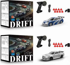 2 Pcs RC Drift Car, 1/43 Scale 2.4GHz Full Proportional Mini RC Remote Control Sports Car, 4WD High Speed Race Car with Lights, Racing Tires, RC Model Cars Toy Gift for Adults, Kids, Boys, Girls