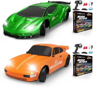 2PCS RC Drift Car Remote Control Car 2.4GHz 1/24 4WD 15KM/H High Speed Racing Sport Car with LED Lights Drifting Tire Racing Sport Toy for Adults Boys Girls Kids Gift 2Pcs Rechargeable Batteries