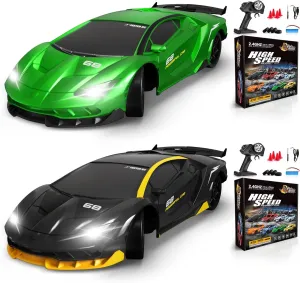2PCS RC Drift Car Remote Control Car 2.4GHz 1/24 4WD 15KM/H High Speed Racing Sport Car with LED Lights Drifting Tire Racing Sport Toy for Adults Boys Girls Kids Gift 2Pcs Rechargeable Batteries