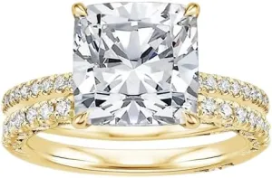 3 CT Cushion Cut Colorless Moissanite Engagement Ring Set, Tacori Wedding/Bridal Sets, 925 Sterling Silver, Anniversary Ring Pave Set, Holiday Gift for Women, 10K/14K/18K/22K Gold