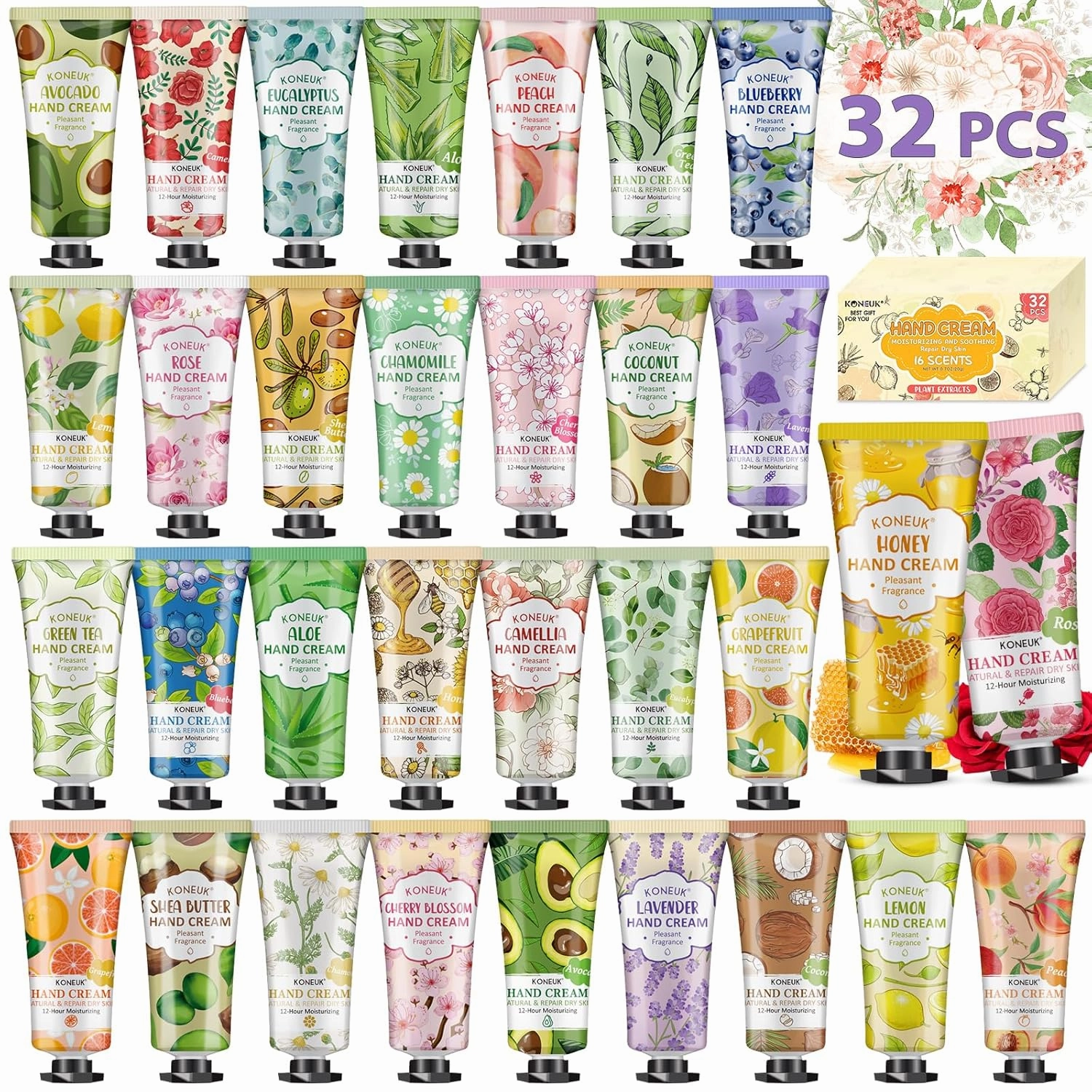 32 Pack Hand Cream Gift for Women, Bulk Hand Lotion Travel Size for Dry Cracked Hands, Mini Moisturizing Hand Cream for Mom Gifts, Fathers Day Gifts, Thank You Gifts and Bridal Shower Favors