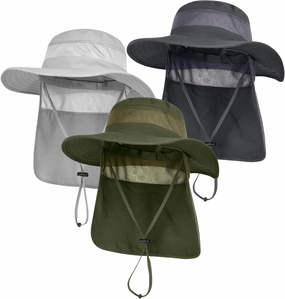 3 Pack Mens UPF 50  Wide Brim Sun Hat with Neck Flap for Fishing Hiking Garden