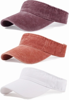 3 Pack Sun Visors for Women Men Cooling Lightweight Sports Sun Hats Adjustable Twill Cotton Run Visor