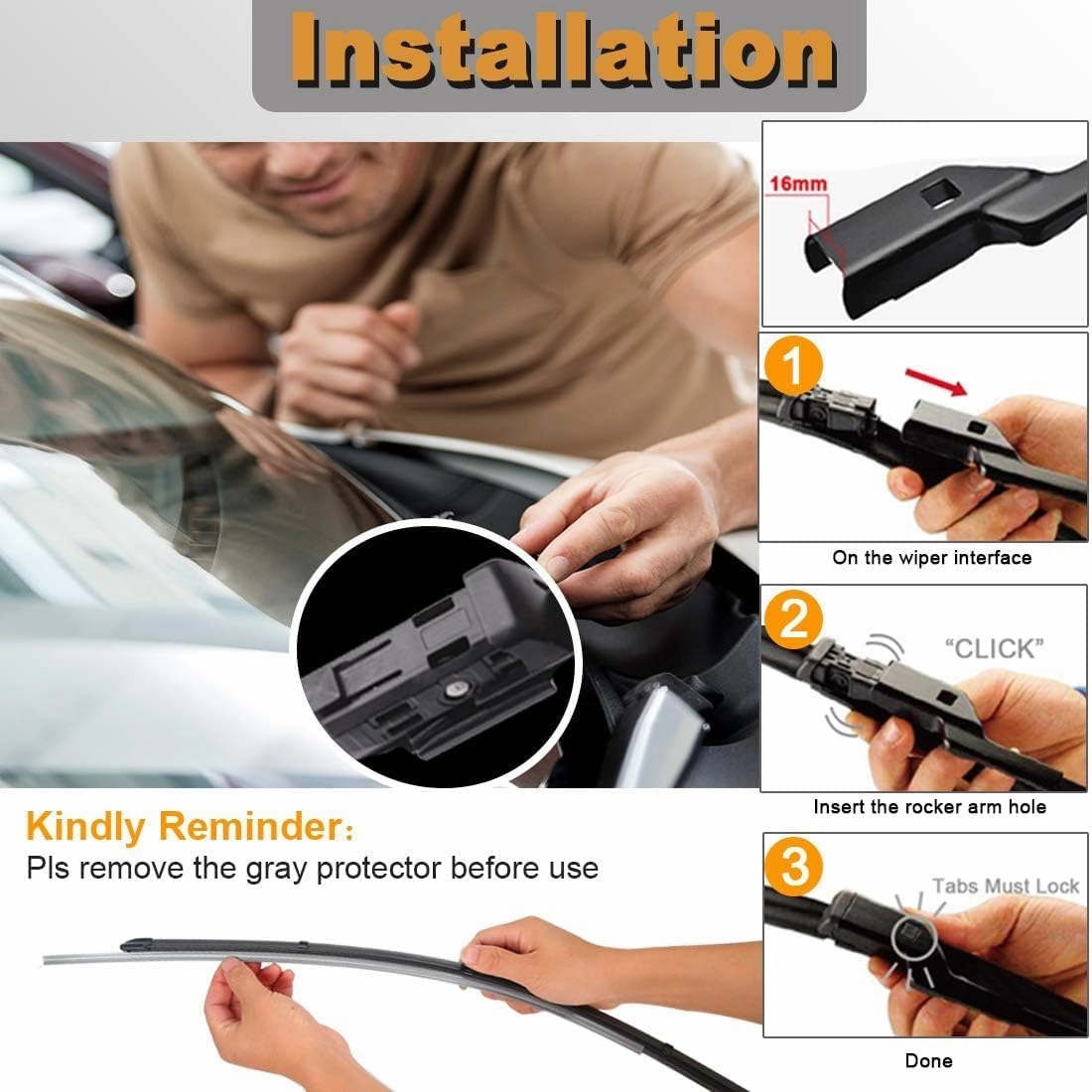 3 Wipers Replacement for Audi Q5 2018 2019 2020 2021 2022 2023 Windshield Wiper Blades with Rear 24" 20" 15inch