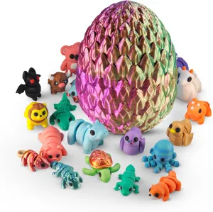 3D Articulating Fidget Animals, Mystery Pack of 10 with Mystery Egg, Random Assorted Designs, Stress Relief, Unique & Fun