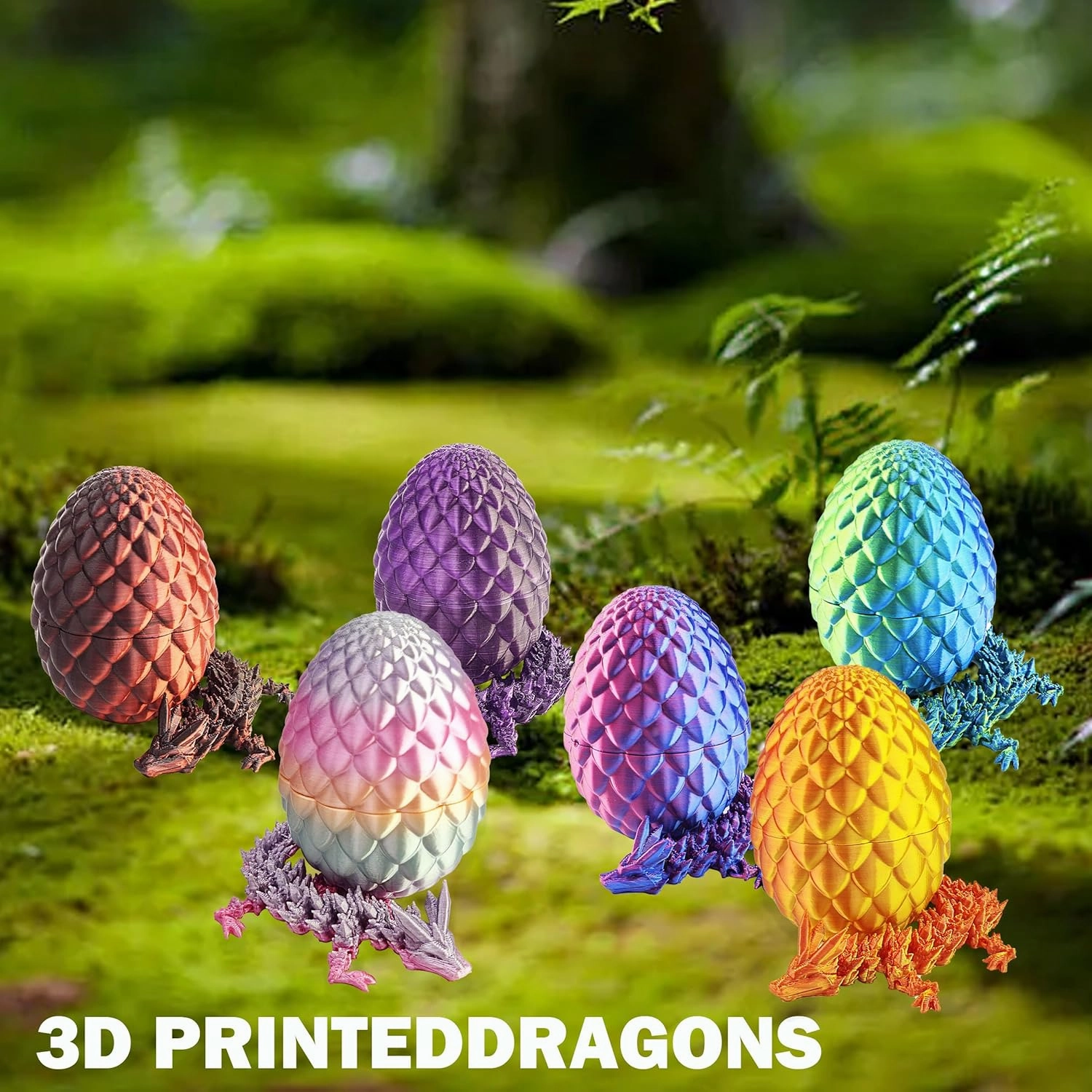 3D Printed Articulated Dragon with Crystal Dragon Eggs, Dragon Full Articulated Fidget Toy for Home Office Decor, Car Decor, Students Rewards, Birthday Goodie Bag Stuffers, for Boys and Girls (6 pcs)