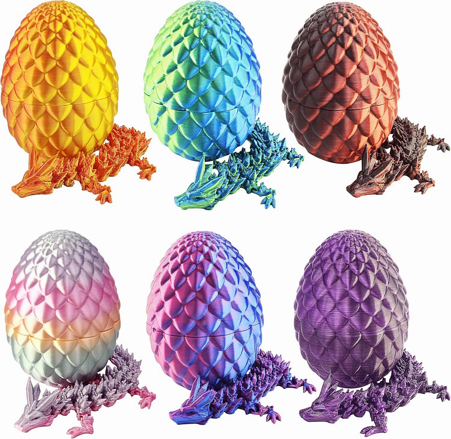 3D Printed Articulated Dragon with Crystal Dragon Eggs, Dragon Full Articulated Fidget Toy for Home Office Decor, Car Decor, Students Rewards, Birthday Goodie Bag Stuffers, for Boys and Girls (6 pcs)