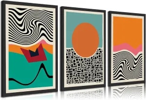 3Pcs Boho Mid Century Modern Canvas Wall Art Abstract Color Block Geometric Posters Prints Colorful Simple Line Wall Decor Pictures for Living Room Bedroom Home Decoration Unframed