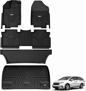 3W Floor Mats & Cargo Liner Fit for Honda Odyssey 2025 2024 2023 2022 2021 2020 2019 2018 Mini Passenger Van, All Weather TPE Floor Liners 1st 2nd & 3rd Rows Car Mats and Trunk Liner, Black