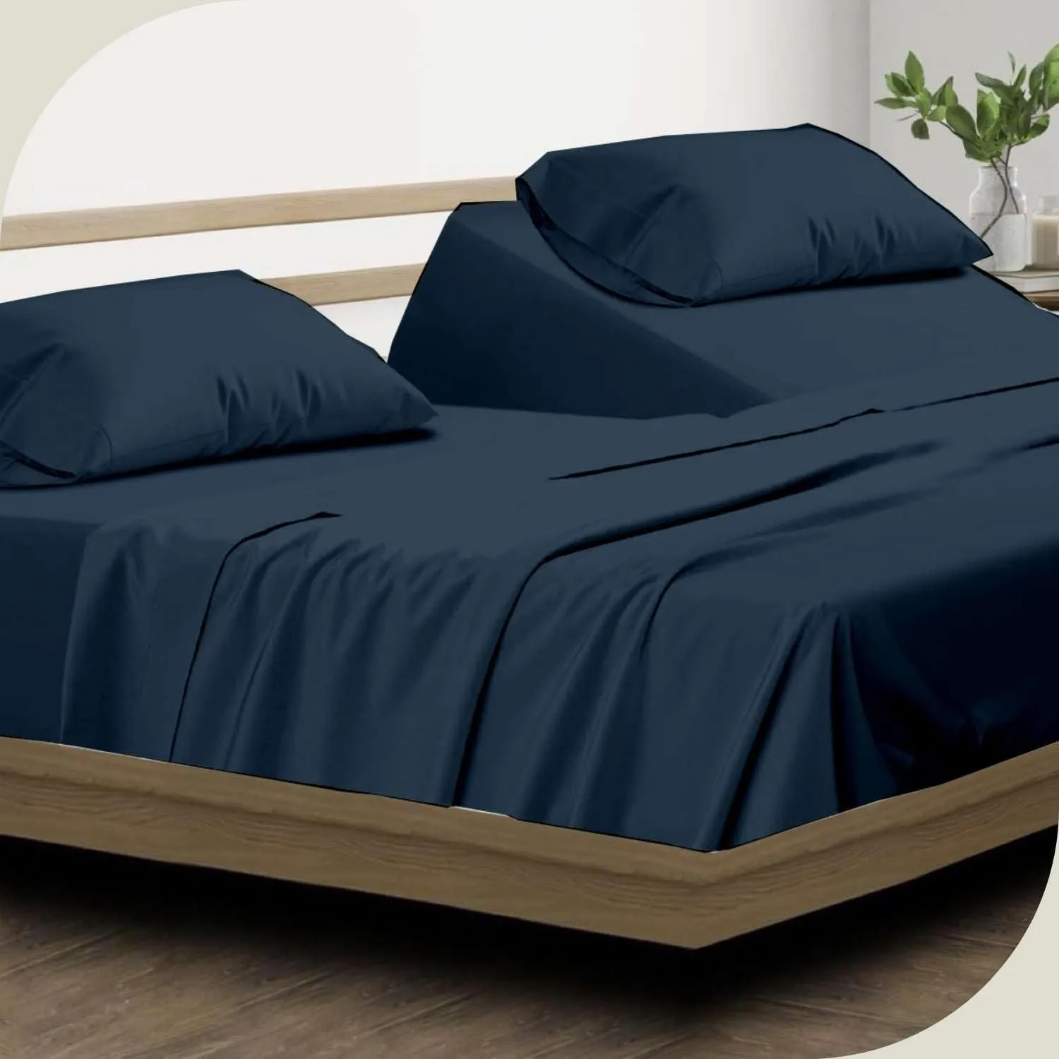 4 Piece Split Head Flex King Sheet Set for Sleep Number Bed, Ultra Soft Microfiber Sheets, 34" Down Fitted Cover Fits 15" Deep Pocket Mattress, 78" x 80", Navy Blue Solid