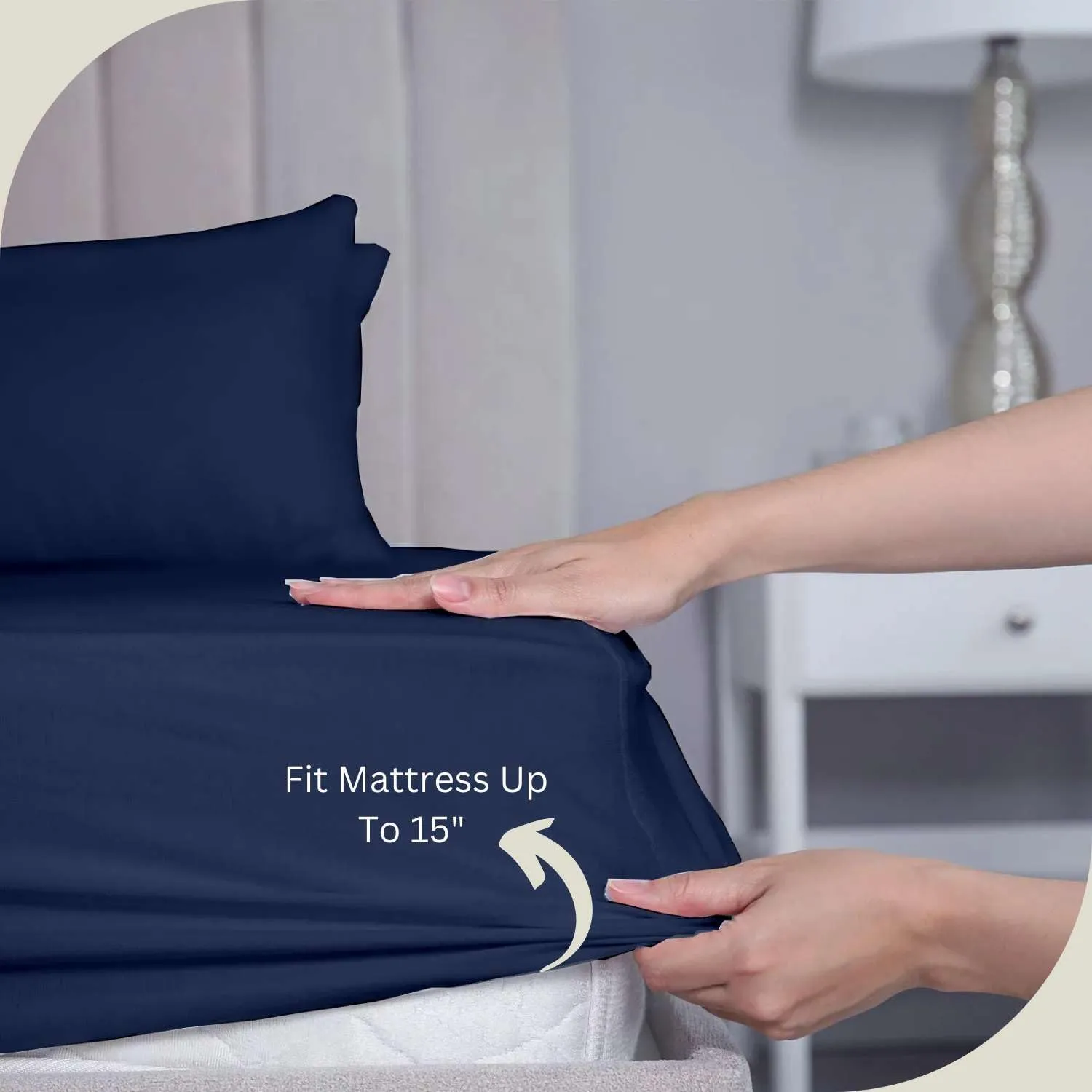 4 Piece Split Head Flex King Sheet Set for Sleep Number Bed, Ultra Soft Microfiber Sheets, 34" Down Fitted Cover Fits 15" Deep Pocket Mattress, 78" x 80", Navy Blue Solid