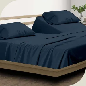 4 Piece Split Head Flex King Sheet Set for Sleep Number Bed, Ultra Soft Microfiber Sheets, 34" Down Fitted Cover Fits 15" Deep Pocket Mattress, 78" x 80", Navy Blue Solid