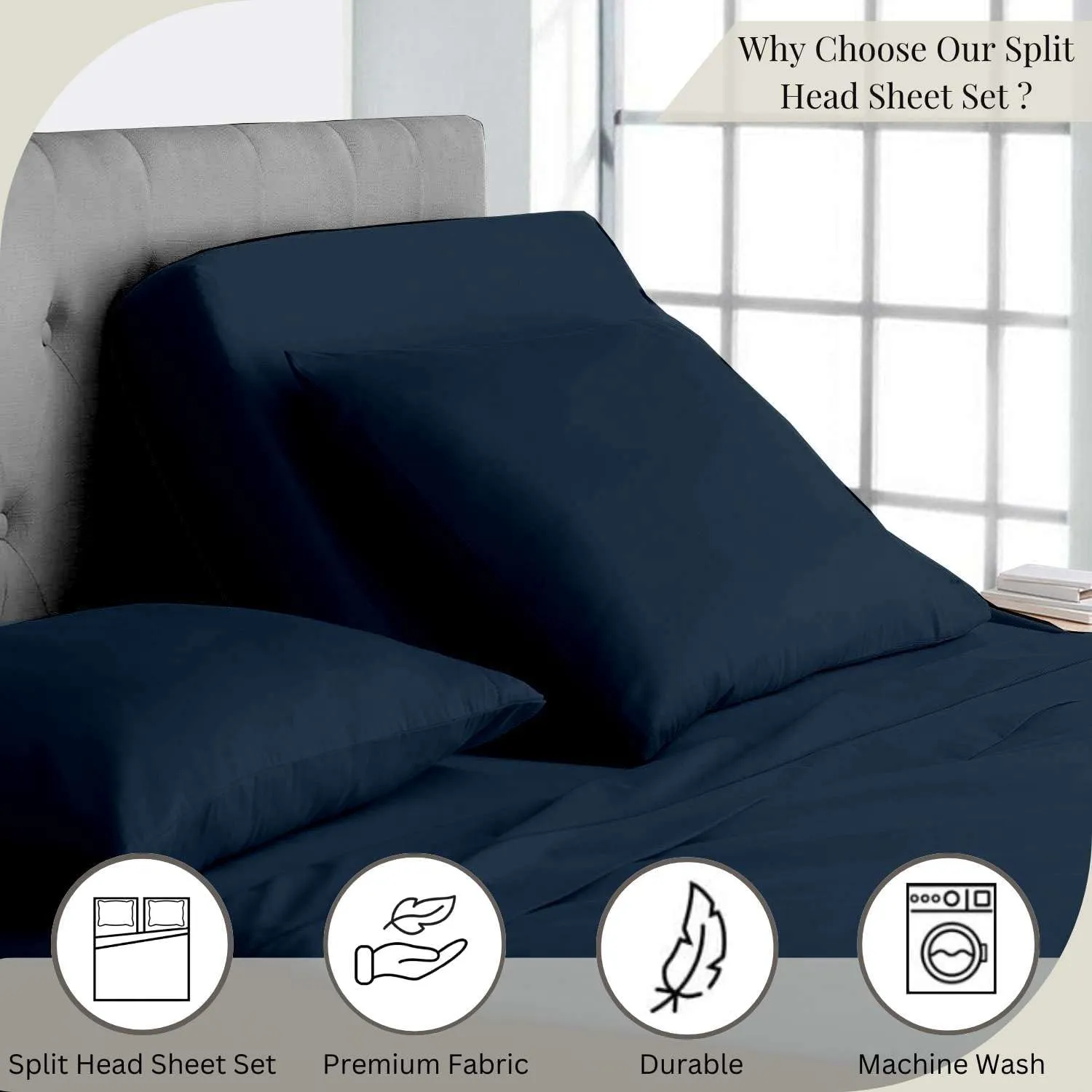 4 Piece Split Head Flex King Sheet Set for Sleep Number Bed, Ultra Soft Microfiber Sheets, 34" Down Fitted Cover Fits 15" Deep Pocket Mattress, 78" x 80", Navy Blue Solid